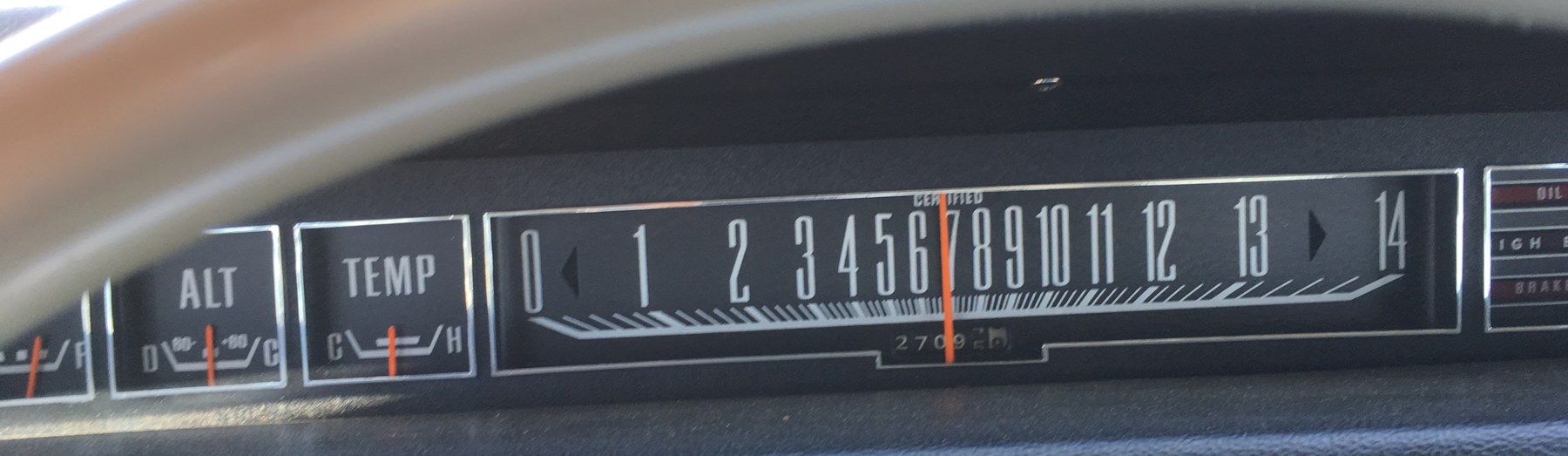Certified bar speedometer of a 1969 California Highway Patrol Dodge Polara reading to 140 mph